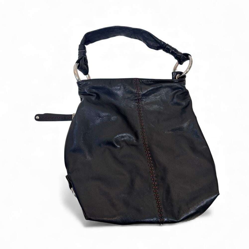 B Makowsky Black Leather Large Hobo Shoulder Bag Handbag Purse Women’s Fall Boho